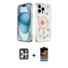 MARSİLYAN™- iPhone 15 Pro Max Kılıf Kozmos Doku - Siyah Buffer Hayalet Cam Ekran Koruyucu + PVD Metal Kamera Lens - LT
