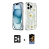 MARSİLYAN™- iPhone 15 Pro Max Kılıf Kozmos Doku - Siyah Buffer Hayalet Cam Ekran Koruyucu + PVD Metal Kamera Lens - SH