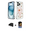 MARSİLYAN™- iPhone 15 Pro Max Kılıf Kozmos Doku - Siyah Buffer Hayalet Cam Ekran Koruyucu + Siyah Raze Metal Kamera Lens
