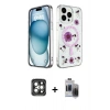 MARSİLYAN™- iPhone 15 Pro Max Kılıf Kozmos Doku - Siyah Vanessa Magic Hayalet Cam + PVD Metal Kamera Lens - GI
