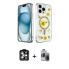 MARSİLYAN™- iPhone 15 Pro Max Kılıf Kozmos Doku - Siyah Vanessa Magic Hayalet Cam + PVD Metal Kamera Lens - TU