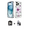 MARSİLYAN™- iPhone 15 Pro Max Kılıf Kozmos Doku - Siyah Vanessa Magic Hayalet Cam + PVD Metal Kamera Lens - TU
