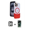 MARSİLYAN™- iPhone 15 Pro Max Kılıf Kozmos Form Özel Seri - Şeffaf 360 Full Body Arka Koruyucu + Gümüş PVD Metal Kamera Lens