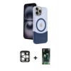 MARSİLYAN™- iPhone 15 Pro Max Kılıf Kozmos Form Özel Seri - Şeffaf 360 Full Body Arka Koruyucu + Gümüş PVD Metal Kamera Lens