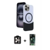 MARSİLYAN™- iPhone 15 Pro Max Kılıf Kozmos Form Özel Seri - Şeffaf 360 Full Body Arka Koruyucu + PVD Metal Kamera Lens - TU