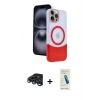 MARSİLYAN™- iPhone 15 Pro Max Kılıf Kozmos Form Özel Seri - Şeffaf Pasifik Cam Ekran Koruyucu + Raze Metal Kamera Lens - LT