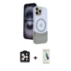 MARSİLYAN™- iPhone 15 Pro Max Kılıf Kozmos Form Özel Seri - Şeffaf Pasifik Cam Ekran Koruyucu + PVD Metal Kamera Lens - TU