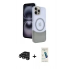 MARSİLYAN™- iPhone 15 Pro Max Kılıf Kozmos Form Özel Seri - Şeffaf Pasifik Cam Ekran Koruyucu + Raze Metal Kamera Lens - TMGI