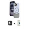 MARSİLYAN™- iPhone 15 Pro Max Kılıf Kozmos Form Özel Seri - Şeffaf Pasifik Cam Ekran Koruyucu + PVD Metal Kamera Lens - SH