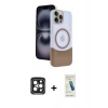 MARSİLYAN™- iPhone 15 Pro Max Kılıf Kozmos Form Özel Seri - Şeffaf Pasifik Cam Ekran Koruyucu + PVD Metal Kamera Lens - SH
