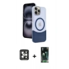 MARSİLYAN™- iPhone 15 Pro Max Kılıf Kozmos Form Özel Seri - Siyah 360 Mat Full Body Arka Koruyucu + Gri PVD Metal Kamera Lens