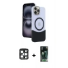 MARSİLYAN™- iPhone 15 Pro Max Kılıf Kozmos Form Özel Seri - Siyah 360 Mat Full Body Arka Koruyucu + PVD Metal Kamera Lens - LT