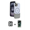MARSİLYAN™- iPhone 15 Pro Max Kılıf Kozmos Form Özel Seri - Siyah 360 Mat Full Body Arka Koruyucu + PVD Metal Kamera Lens - LT