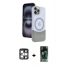 MARSİLYAN™- iPhone 15 Pro Max Kılıf Kozmos Form Özel Seri - Siyah 360 Mat Full Body Arka Koruyucu + PVD Metal Kamera Lens - GS