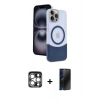 MARSİLYAN™- iPhone 15 Pro Max Kılıf Kozmos Form Özel Seri - Siyah 3D Antistatik Hayalet Cam Ekran Koruyucu + Gümüş PVD Metal Kamera Lens