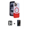 MARSİLYAN™- iPhone 15 Pro Max Kılıf Kozmos Form Özel Seri - Siyah 3D Antistatik Hayalet Cam Ekran Koruyucu + PVD Metal Kamera Lens - LT