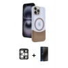 MARSİLYAN™- iPhone 15 Pro Max Kılıf Kozmos Form Özel Seri - Siyah 3D Antistatik Hayalet Cam Ekran Koruyucu + Gümüş PVD Metal Kamera Lens