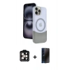 MARSİLYAN™- iPhone 15 Pro Max Kılıf Kozmos Form Özel Seri - Siyah 3D Antistatik Hayalet Cam Ekran Koruyucu + PVD Metal Kamera Lens - TU
