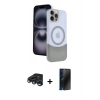 MARSİLYAN™- iPhone 15 Pro Max Kılıf Kozmos Form Özel Seri - Siyah 3D Antistatik Hayalet Cam Ekran Koruyucu + Raze Metal Kamera Lens - LT