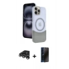 MARSİLYAN™- iPhone 15 Pro Max Kılıf Kozmos Form Özel Seri - Siyah 3D Antistatik Hayalet Cam Ekran Koruyucu + Raze Metal Kamera Lens - GS