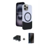 MARSİLYAN™- iPhone 15 Pro Max Kılıf Kozmos Form Özel Seri - Siyah 3D Antistatik Hayalet Cam Ekran Koruyucu + Raze Metal Kamera Lens - LT