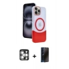 MARSİLYAN™- iPhone 15 Pro Max Kılıf Kozmos Form Özel Seri - Siyah 3D Antistatik Hayalet Cam Ekran Koruyucu + Gümüş PVD Metal Kamera Lens