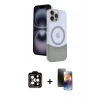 MARSİLYAN™- iPhone 15 Pro Max Kılıf Kozmos Form Özel Seri - Siyah 3D Antistatik Mat Seramik Nano Ekran Koruyucu + PVD Metal Kamera Lens - TU