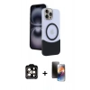 MARSİLYAN™- iPhone 15 Pro Max Kılıf Kozmos Form Özel Seri - Siyah 3D Antistatik Mat Seramik Nano Ekran Koruyucu + PVD Metal Kamera Lens - TU