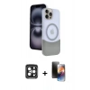 MARSİLYAN™- iPhone 15 Pro Max Kılıf Kozmos Form Özel Seri - Siyah 3D Antistatik Mat Seramik Nano Ekran Koruyucu + PVD Metal Kamera Lens - SH