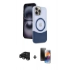 MARSİLYAN™- iPhone 15 Pro Max Kılıf Kozmos Form Özel Seri - Siyah 3D Antistatik Mat Seramik Nano Ekran Koruyucu + Siyah Raze Metal Kamera Lens
