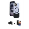 MARSİLYAN™- iPhone 15 Pro Max Kılıf Kozmos Form Özel Seri - Siyah 3D Antistatik Mat Seramik Nano Ekran Koruyucu + Siyah Raze Metal Kamera Lens