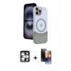 MARSİLYAN™- iPhone 15 Pro Max Kılıf Kozmos Form Özel Seri - Siyah 3D Antistatik Mat Seramik Nano Ekran Koruyucu + PVD Metal Kamera Lens - GS