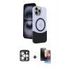 MARSİLYAN™- iPhone 15 Pro Max Kılıf Kozmos Form Özel Seri - Siyah 3D Antistatik Mat Seramik Nano Ekran Koruyucu + Gümüş PVD Metal Kamera Lens