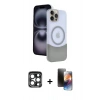 MARSİLYAN™- iPhone 15 Pro Max Kılıf Kozmos Form Özel Seri - Siyah 3D Antistatik Mat Seramik Nano Ekran Koruyucu + PVD Metal Kamera Lens - LT