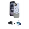 MARSİLYAN™- iPhone 15 Pro Max Kılıf Kozmos Form Özel Seri - Siyah 3D Antistatik Seramik Nano Ekran Koruyucu + Lacivert Raze Metal Kamera Lens