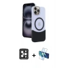 MARSİLYAN™- iPhone 15 Pro Max Kılıf Kozmos Form Özel Seri - Siyah 3D Antistatik Seramik Nano Ekran Koruyucu + PVD Metal Kamera Lens - SH