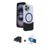 MARSİLYAN™- iPhone 15 Pro Max Kılıf Kozmos Form Özel Seri - Siyah 3D Antistatik Seramik Nano Ekran Koruyucu + Raze Metal Kamera Lens - GS