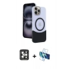 MARSİLYAN™- iPhone 15 Pro Max Kılıf Kozmos Form Özel Seri - Siyah 3D Antistatik Seramik Nano Ekran Koruyucu + PVD Metal Kamera Lens - GI