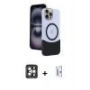 MARSİLYAN™- iPhone 15 Pro Max Kılıf Kozmos Form Özel Seri - Siyah Bilvis 0.18mm Plus Cam Ekran Koruyucu + PVD Metal Kamera Lens - GI