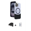 MARSİLYAN™- iPhone 15 Pro Max Kılıf Kozmos Form Özel Seri - Siyah Bilvis 0.18mm Plus Cam Ekran Koruyucu + Gümüş Raze Metal Kamera Lens