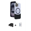 MARSİLYAN™- iPhone 15 Pro Max Kılıf Kozmos Form Özel Seri - Siyah Bilvis 0.18mm Plus Cam Ekran Koruyucu + Raze Metal Kamera Lens - TMGI