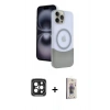 MARSİLYAN™- iPhone 15 Pro Max Kılıf Kozmos Form Özel Seri - Siyah Bilvis 3D Cam Ekran Koruyucu + PVD Metal Kamera Lens - SH