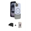 MARSİLYAN™- iPhone 15 Pro Max Kılıf Kozmos Form Özel Seri - Siyah Bilvis 3D Cam Ekran Koruyucu + Raze Metal Kamera Lens - SH