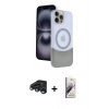 MARSİLYAN™- iPhone 15 Pro Max Kılıf Kozmos Form Özel Seri - Siyah Bilvis 3D Mat Cam Ekran Koruyucu + Lacivert Raze Metal Kamera Lens