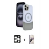 MARSİLYAN™- iPhone 15 Pro Max Kılıf Kozmos Form Özel Seri - Siyah Bilvis 3D Mat Cam Ekran Koruyucu + PVD Metal Kamera Lens - GS
