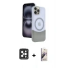 MARSİLYAN™- iPhone 15 Pro Max Kılıf Kozmos Form Özel Seri - Siyah Bilvis 3D Mat Cam Ekran Koruyucu + PVD Metal Kamera Lens - SH