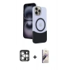 MARSİLYAN™- iPhone 15 Pro Max Kılıf Kozmos Form Özel Seri - Siyah Bilvis 3D Mat Cam Ekran Koruyucu + PVD Metal Kamera Lens - GS
