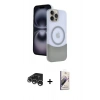 MARSİLYAN™- iPhone 15 Pro Max Kılıf Kozmos Form Özel Seri - Siyah Bilvis 3D Mat Cam Ekran Koruyucu + Raze Metal Kamera Lens - GS