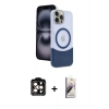 MARSİLYAN™- iPhone 15 Pro Max Kılıf Kozmos Form Özel Seri - Siyah Bilvis 3D Mat Cam Ekran Koruyucu + PVD Metal Kamera Lens - TU