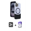MARSİLYAN™- iPhone 15 Pro Max Kılıf Kozmos Form Özel Seri - Siyah Bilvis 5in1 3D Magic Cam Ekran Koruyucu + PVD Metal Kamera Lens - SH